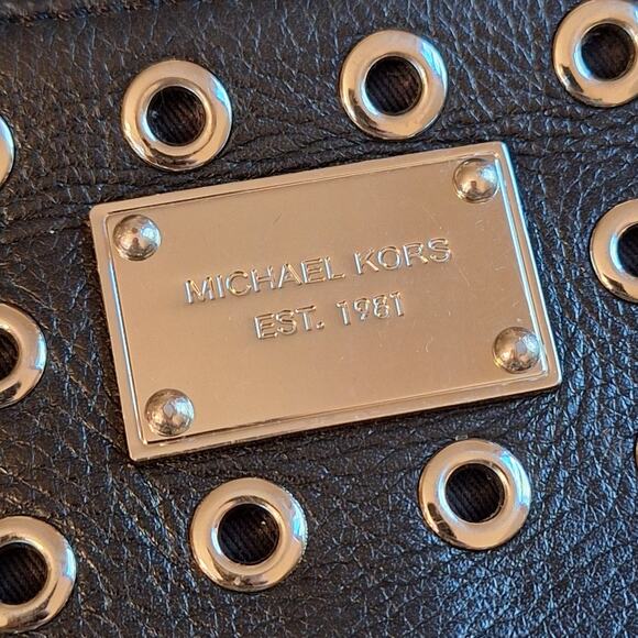 Michael Kors Wristlet Black Leather Eyelets 9.75" x 5.5" Clutch Going Out Rocker - Picture 2 of 9